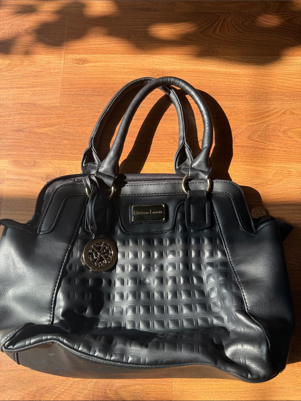 Christian Lacroix Black Quilted Satchel with Gold Charm